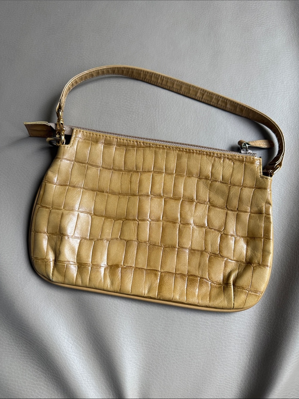 Vintage camel leather embossed handbag small bag